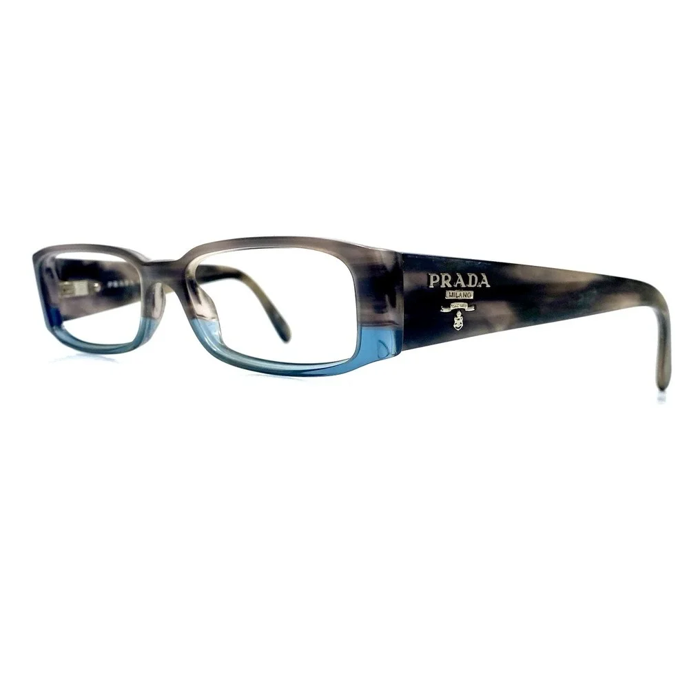 Prada Grey Blue Tortoise Horn Rectangular Glasses Italy VPR22M RYO1O1 53 16 135